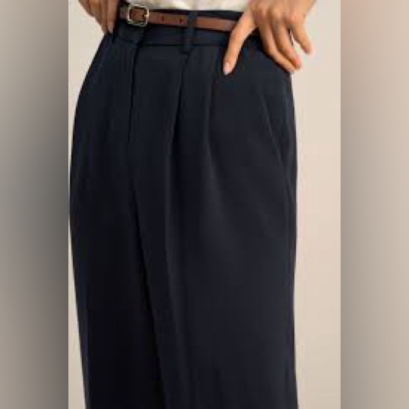 NWT LILYSILK TIMELESS PLEATED WIDE LEG SILK TROUSERS midnight blue size 6 - Picture 3 of 7